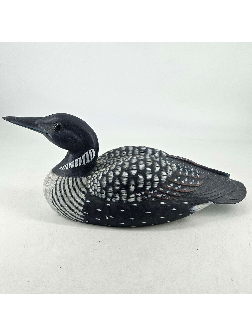 Vintage carved wood Hand Painted Common Loon Figurine w glass eyes